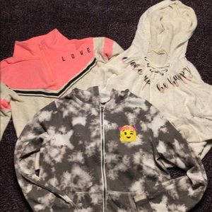 2 hoodies and one pullover